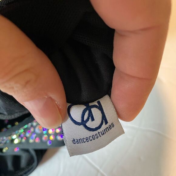 AA dance design costume solo custom black onyx cutout rhinestone mature adult XS - Picture 10 of 11